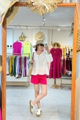 Áo cổ tim xếp nhún tay phồng Linen tưng premium Cói Design