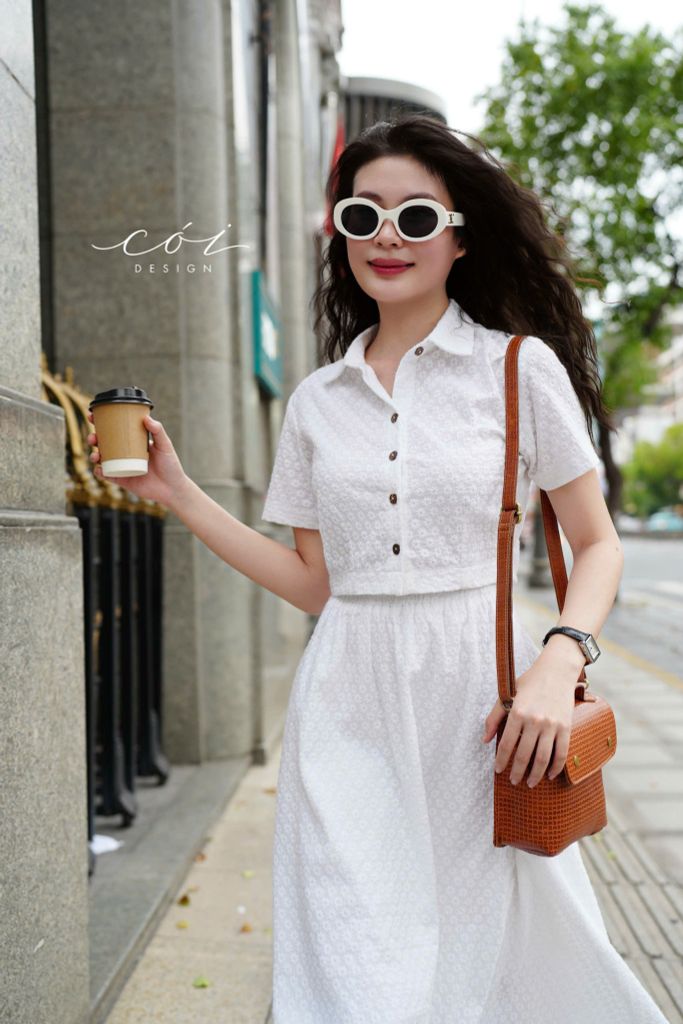 Set chân váy croptop Cotton Thêu Hoa Cói Design