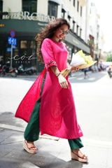 Set áo dài thêu tay Song Hoa Linen kèm quần suông Cói Design