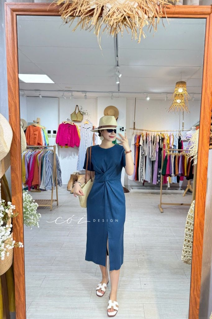 Đầm chéo eo linen tưng premium Cói Design