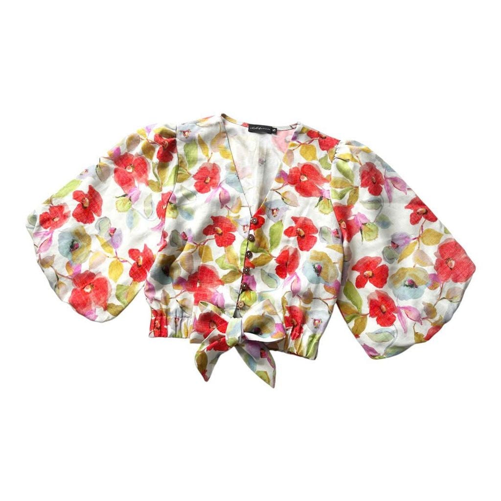 Áo croptop tay bí phối dây linen Cói Design