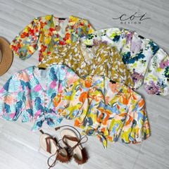 Áo croptop tay bí phối dây linen Cói Design