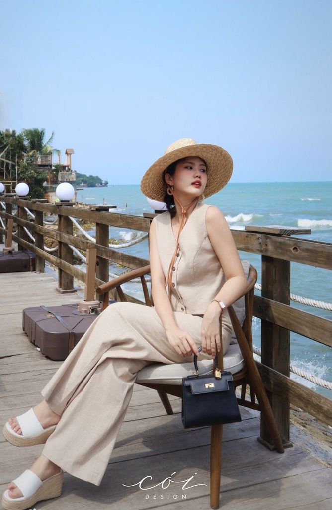 Set áo gile quần dài linen Hàn Cói Design