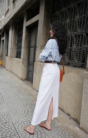 Chân váy 2 nắp túi Linen tưng premium Cói Design