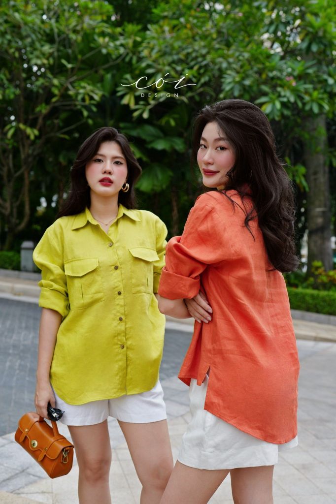 Áo sơ mi suông 2 túi hộp Linen tưng premium Cói Design
