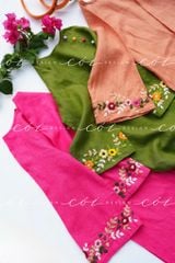 Set áo dài thêu tay Song Hoa Linen kèm quần suông Cói Design