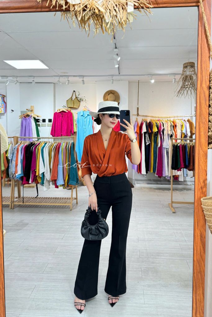 Áo sơ mi lụa đắp chéo Cói Design