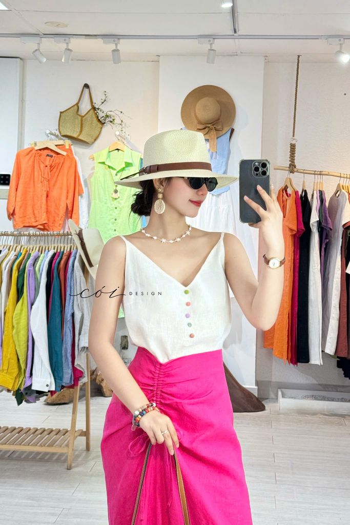 Chân váy rút dây linen tưng premium Cói Design