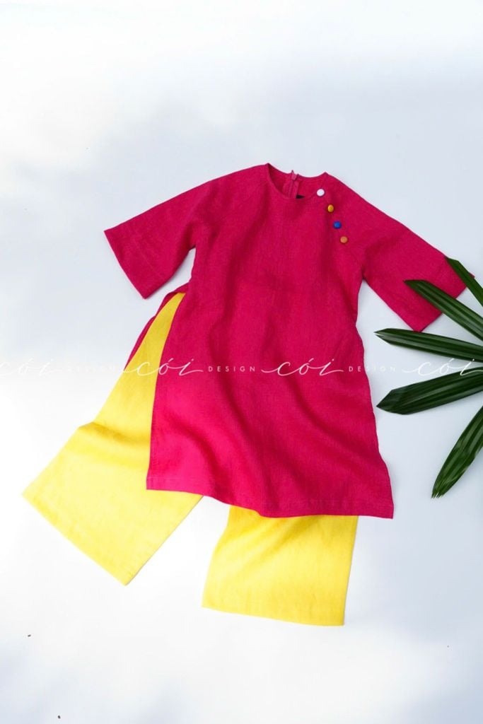 Set Áo Dài Bé Gái Sắc Xuân Linen Cói Design
