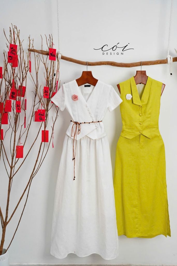 Áo gile xéo nút tay ngắn linen tưng premium Cói Design