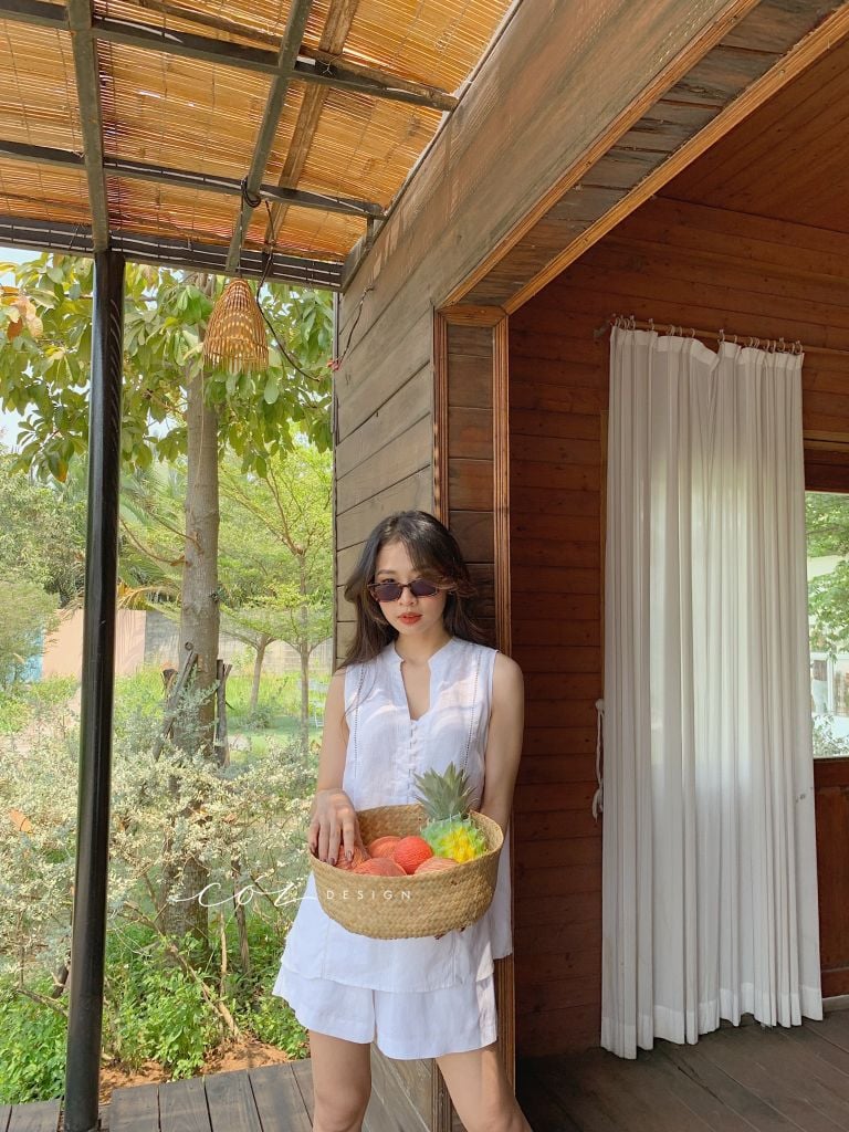 Set linen nút bọc sát nách Cói Design