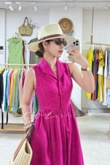 Đầm sát nách cổ sam nút bọc Linen tưng premium Cói Design