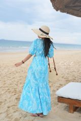 Đầm khoét eo tay phồng Linen tưng premium Cói Design