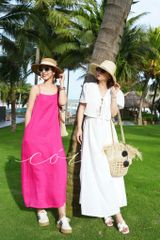 Đầm 2 dây nút dừa Linen tưng premium Cói Design