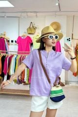 Áo cổ trụ tay ngắn nút bọc Linen tưng premium Cói Design