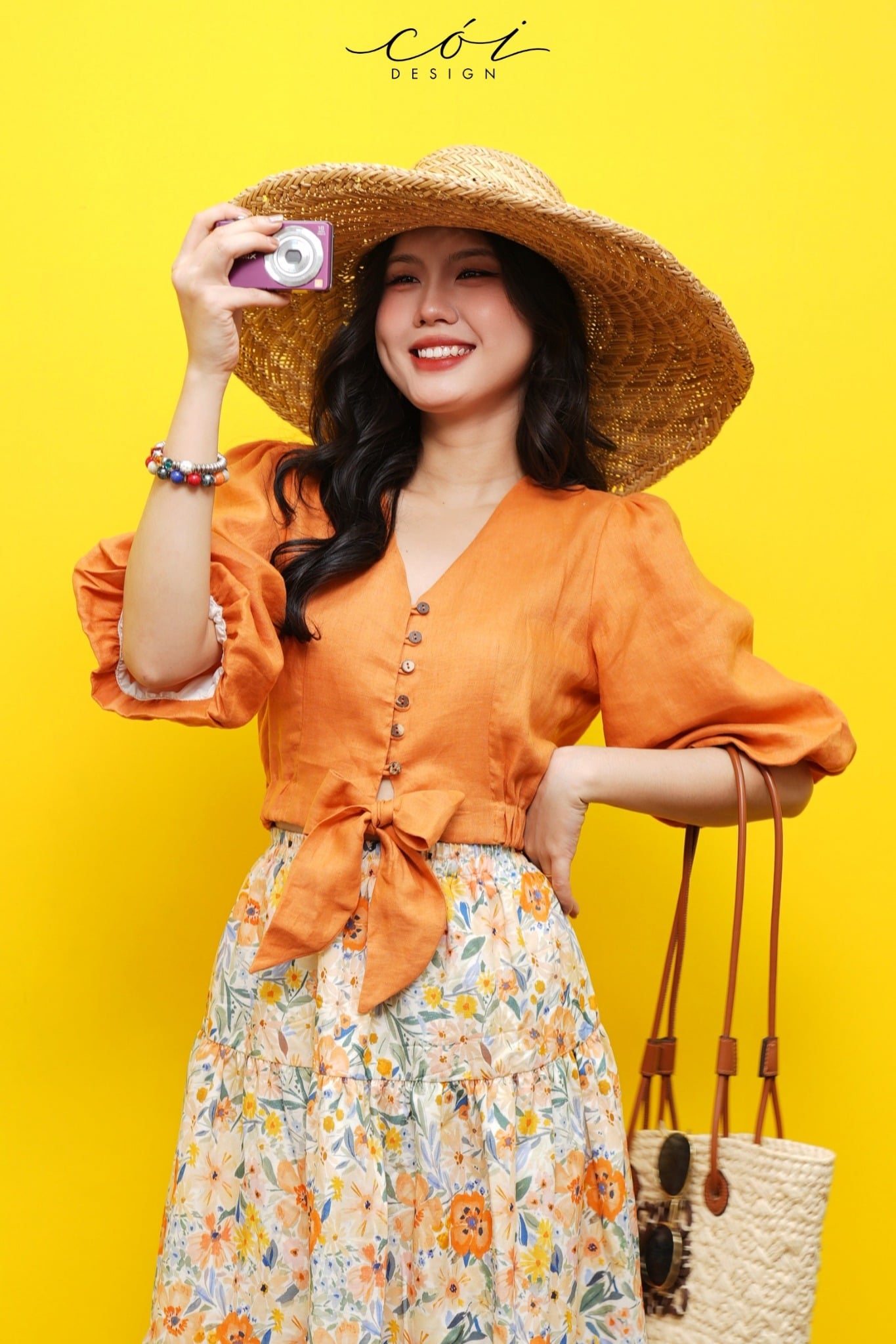 Áo croptop tay bí phối dây linen Cói Design