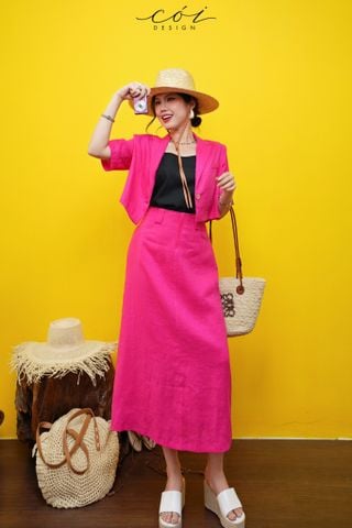 Áo cổ vest 1 túi croptop linen tưng premium Cói Design