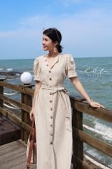 Đầm suông tay xếp nhún kèm belt Linen tưng premium Cói Design