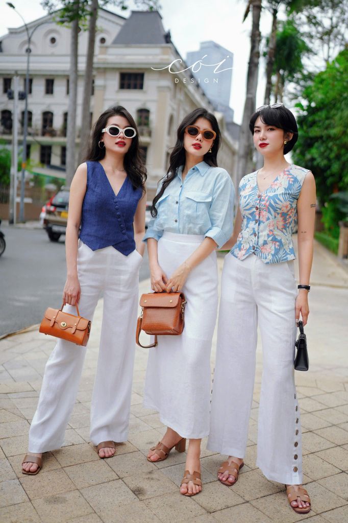 Áo gile nút bọc Linen tưng premium Cói Design