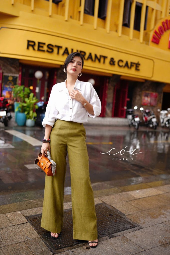Quần suông phối nút linen tưng premium Cói Design