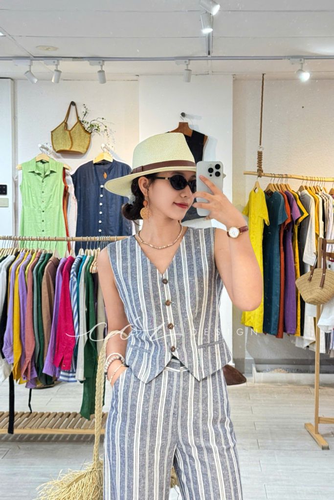 Áo Gile nút dừa Linen tưng Cói Design