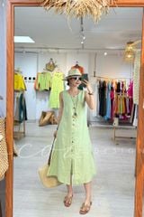 Đầm xẻ tà nút bọc màu Linen tưng Cói Design