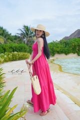 Đầm 2 dây cổ tim nút bọc Linen tưng premium Cói Design