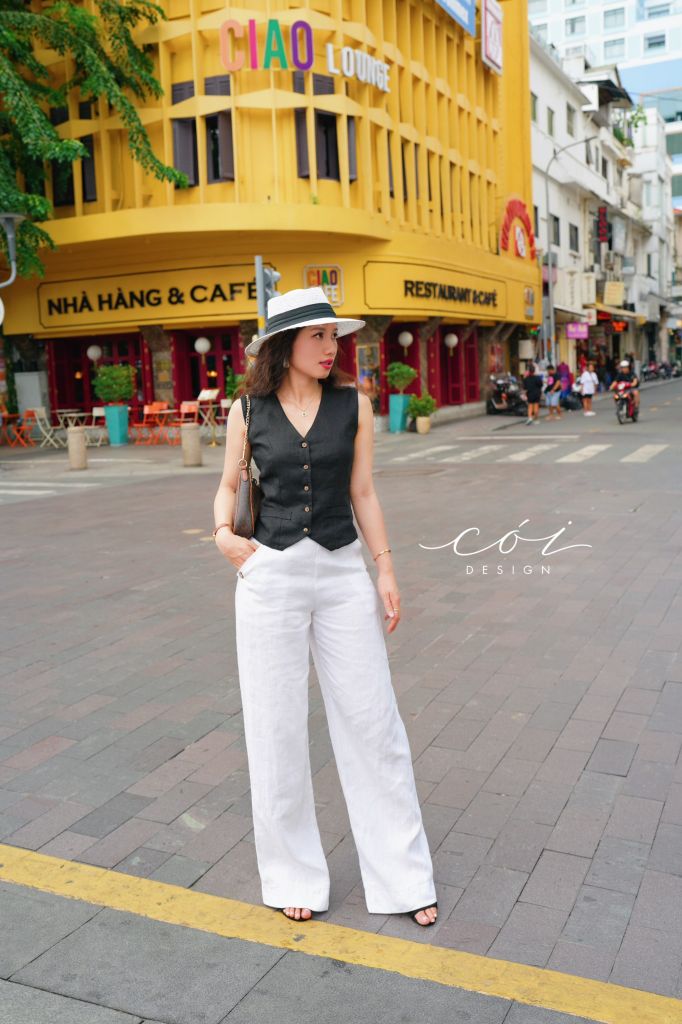 Áo gile phối dây linen tưng premium Cói Design