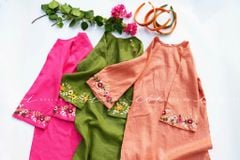 Set áo dài thêu tay Song Hoa Linen kèm quần suông Cói Design
