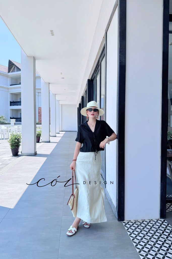 Áo danton thắt nơ linen tưng premium Cói Design