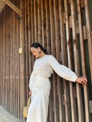 Chân váy rút dây linen tưng premium Cói Design