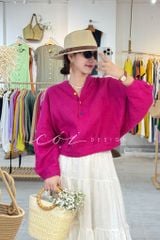 Áo cổ trụ 19 nút bọc màu Linen tưng premium Cói Design