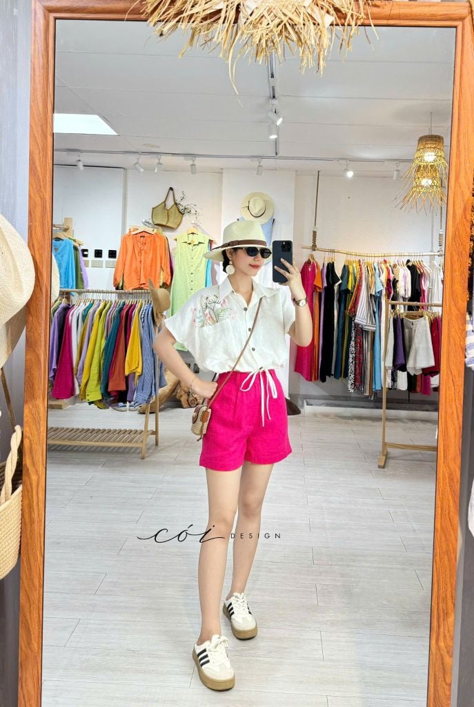 Áo Thêu hoa túi croptop rút eo linen tưng premium Cói Design