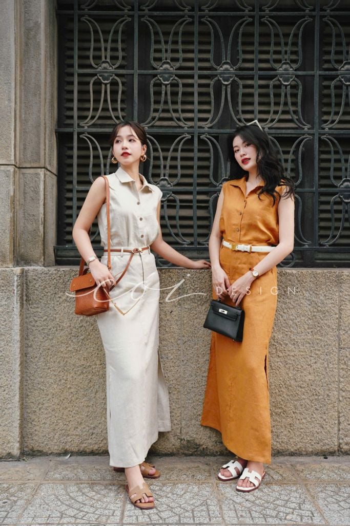 Chân váy xẻ 2 bên Linen tưng premium Cói Design