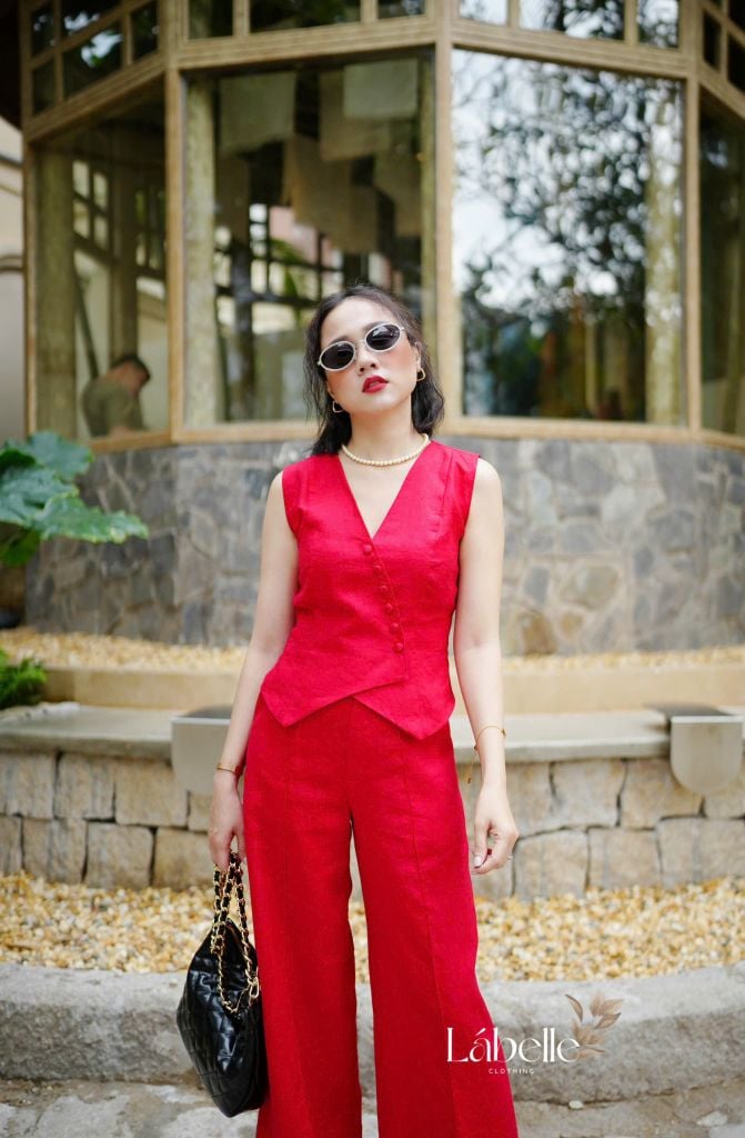 Quần Suông Ly Giữa Linen Tưng Lá Belle
