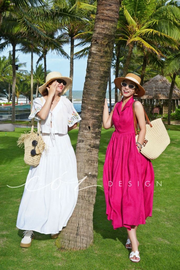 Đầm sát nách cổ sam nút bọc Linen tưng premium Cói Design