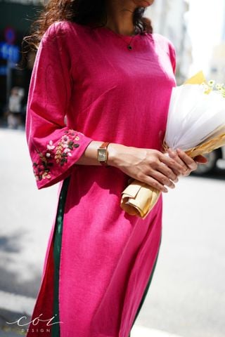 Áo dài thêu tay Song Hoa Linen tưng premium Cói Design