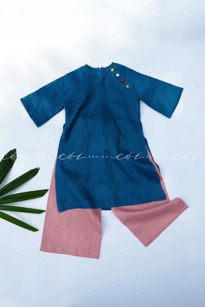 Set Áo Dài Bé Gái Sắc Xuân Linen Cói Design