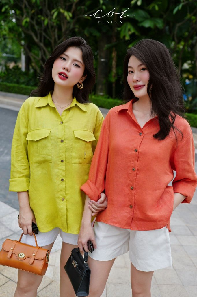 Áo sơ mi suông 2 túi hộp Linen tưng premium Cói Design