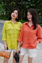 Áo sơ mi suông 2 túi hộp Linen tưng premium Cói Design