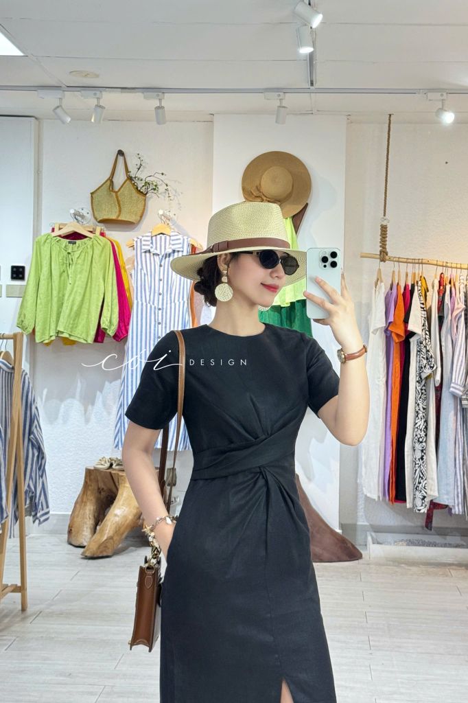 Đầm chéo eo linen tưng premium Cói Design
