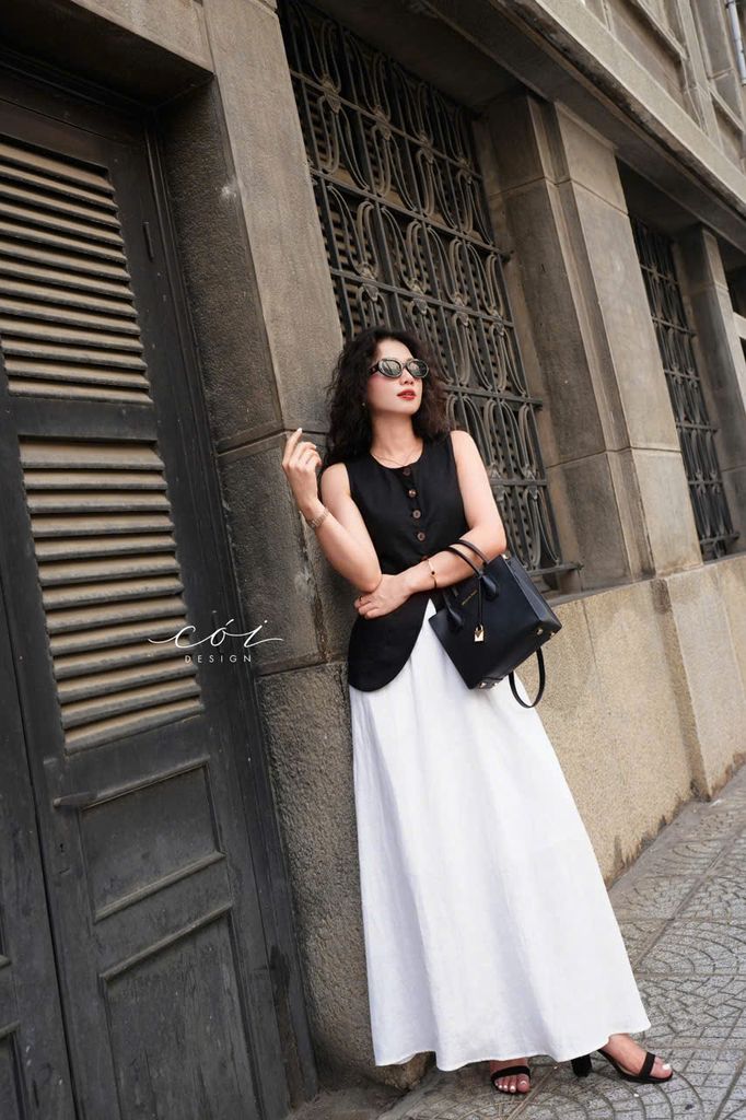 Chân váy suông lưng thun linen tưng Cói Design