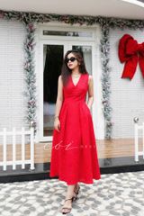 Đầm cổ tim sát nách nút bọc Linen tưng premium Cói Design