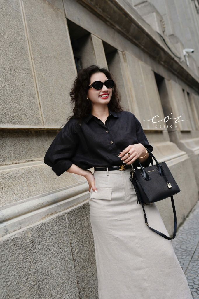 Chân váy 2 nắp túi Linen tưng premium Cói Design