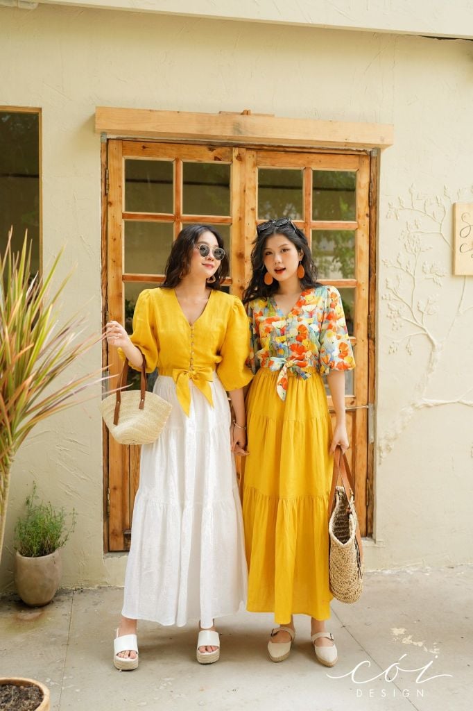 Áo croptop tay bí phối dây linen Cói Design