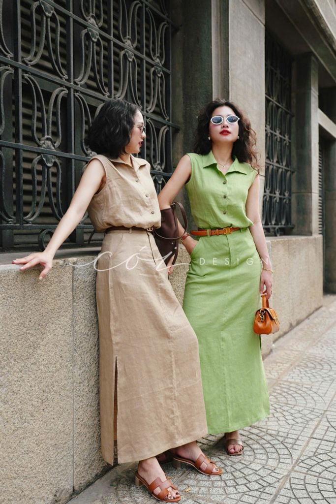 Chân váy xẻ 2 bên Linen tưng premium Cói Design