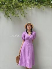 Đầm cổ tim linen Cói Design