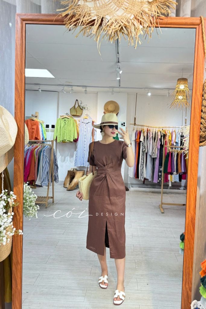 Đầm chéo eo linen tưng premium Cói Design