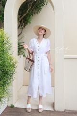 Đầm suông tay xếp nhún kèm belt Linen tưng premium Cói Design