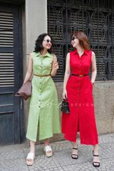 Đầm sát nách cổ sơ mi Linen tưng premium Cói Design